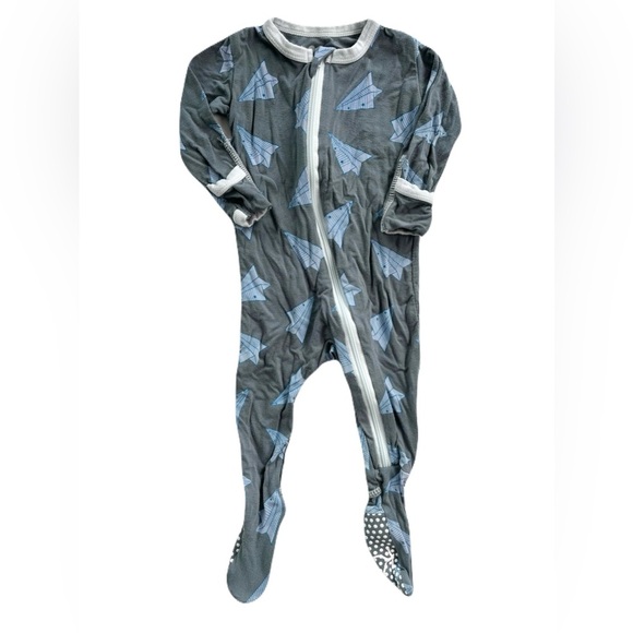 Kickee Pants Gray and Blue Kids bamboo Footie - Picture 1 of 1